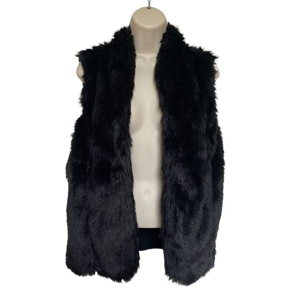Sebby Black Faux Fur Cable Knit Vest Sz S - Picture 1 of 9